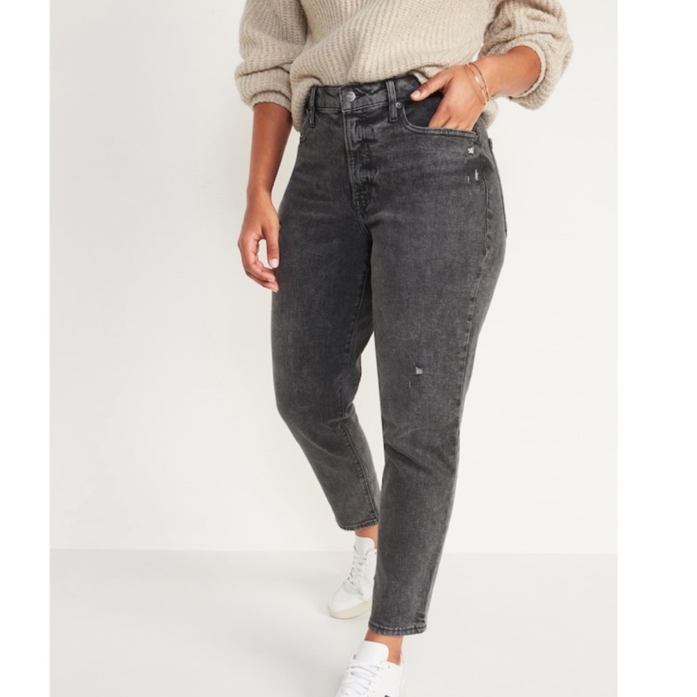 NWOT OLD NAVY Curvy High-Waisted O.G. Straight Ripped Gray Ankle Jeans
